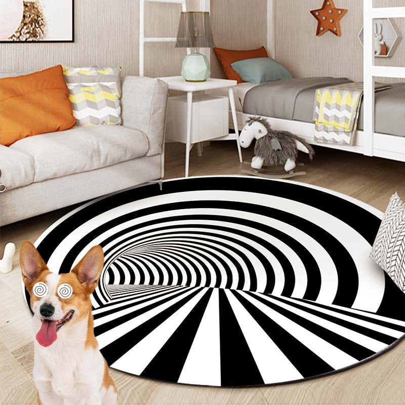 Round Creative Living Room Carpet 3D Earth Print Rug Polyester Washable Carpet with Non-Slip Backing