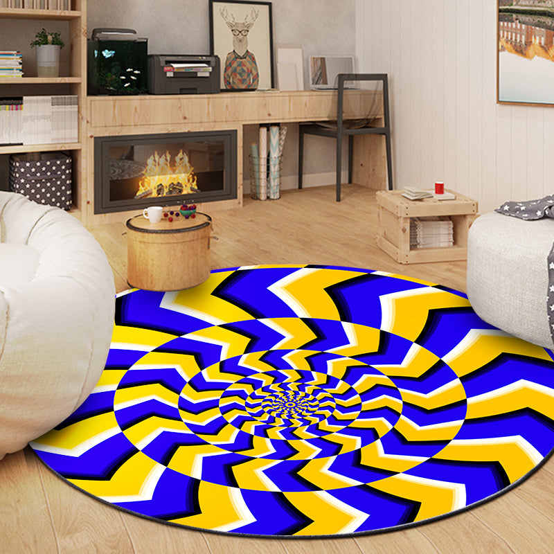 Round Creative Living Room Carpet 3D Earth Print Rug Polyester Washable Carpet with Non-Slip Backing