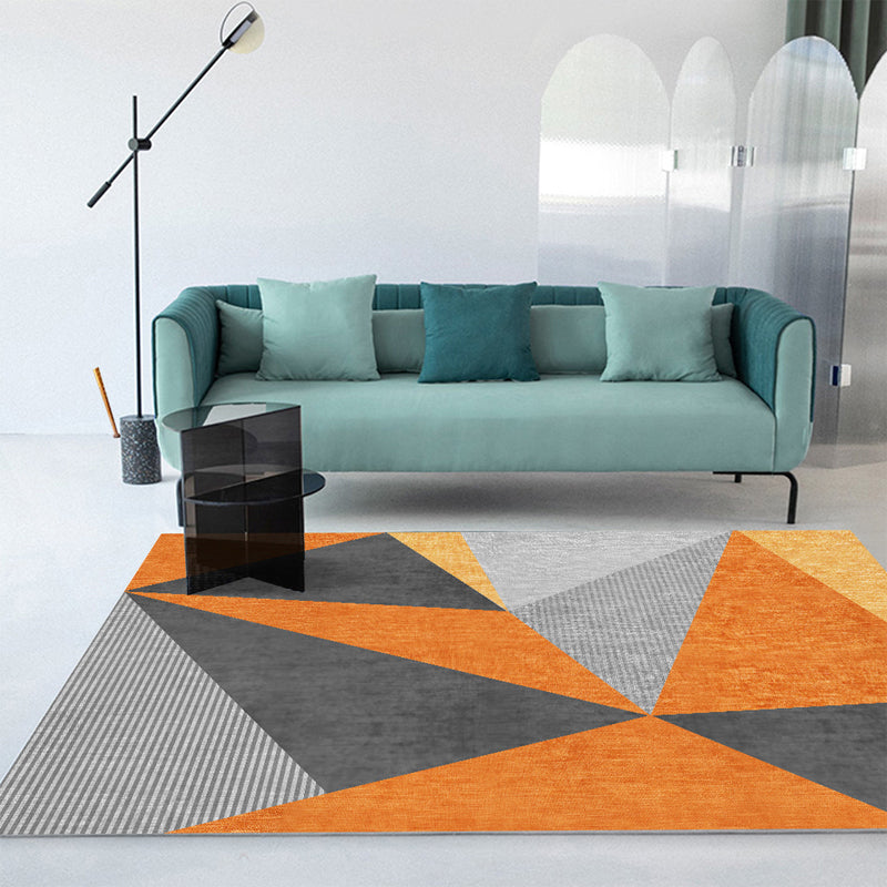 Orange Modern Area Carpet Geometric Print Polyester Area Rug Stain Resistant Rug for Living Room