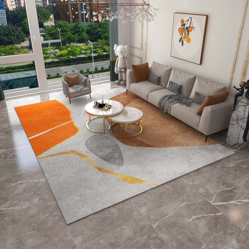 Orange Modern Area Carpet Geometric Print Polyester Area Rug Stain Resistant Rug for Living Room