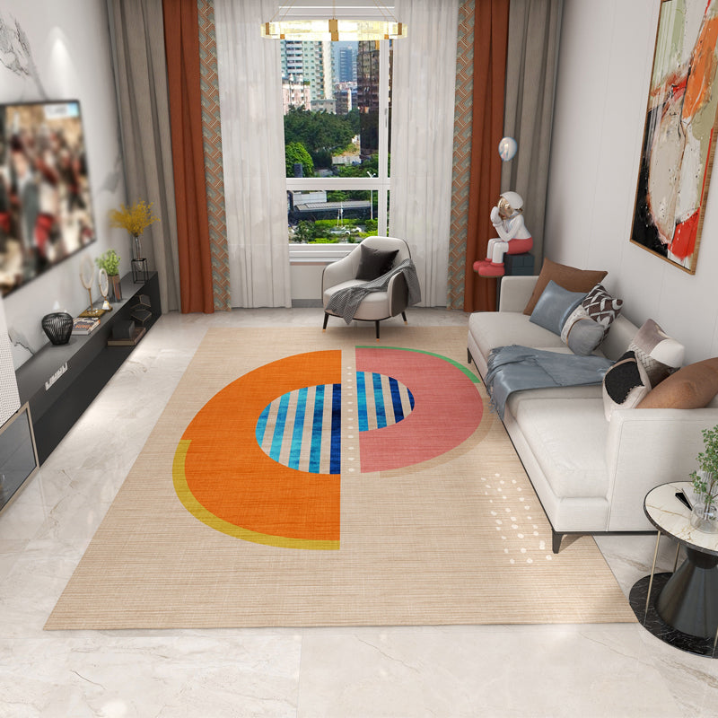 Beige Modern Area Carpet Geometrict Pattern Polyester Area Rug Stain Resistant Rug for Home Decor