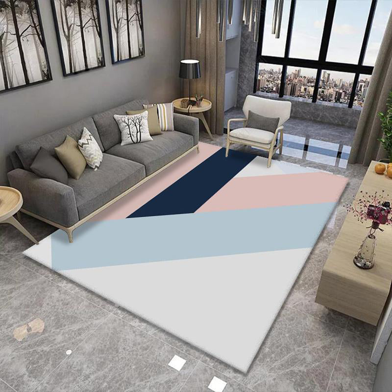 Simple Geometric Area Rug Minimalist Indoor Rug Washable Polyester Carpet with Non-Slip Backing