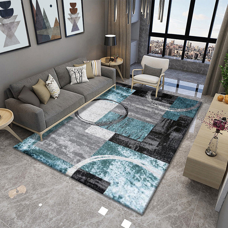 Simple Geometric Area Rug Minimalist Indoor Rug Washable Polyester Carpet with Non-Slip Backing