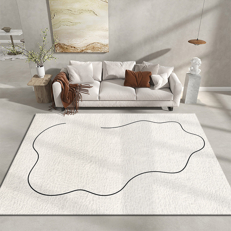 Beige Modern Rug Polyester Line Rug Non-Slip Backing Rug for Living Room