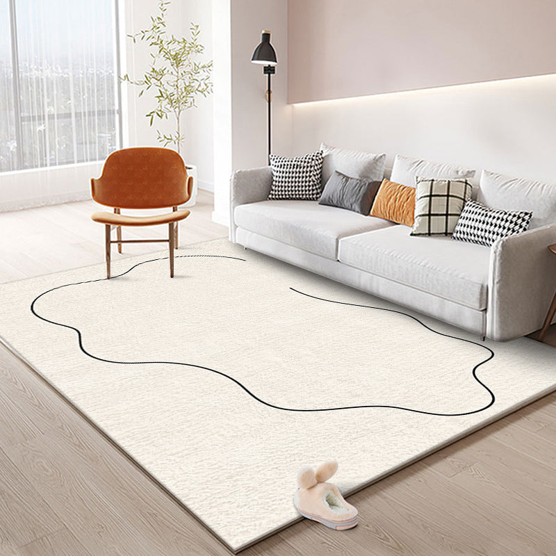 Beige Modern Rug Polyester Line Rug Non-Slip Backing Rug for Living Room