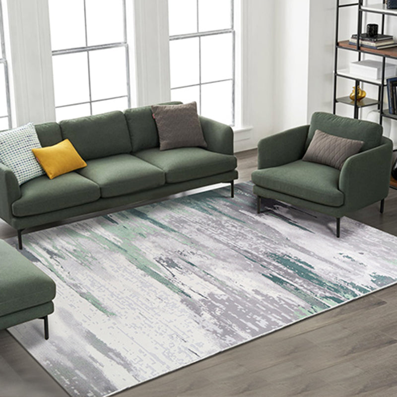 Green Modern Area Carpet Abstract Pattern Polyester Area Rug Stain Resistant Rug for Living Room