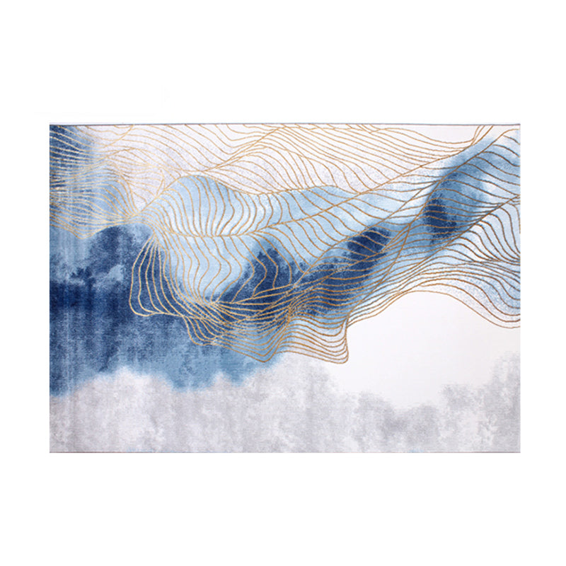 Blue Abstract Pattern Area Carpet Modern Polyester Area Rug Stain Resistant Rug for Living Room