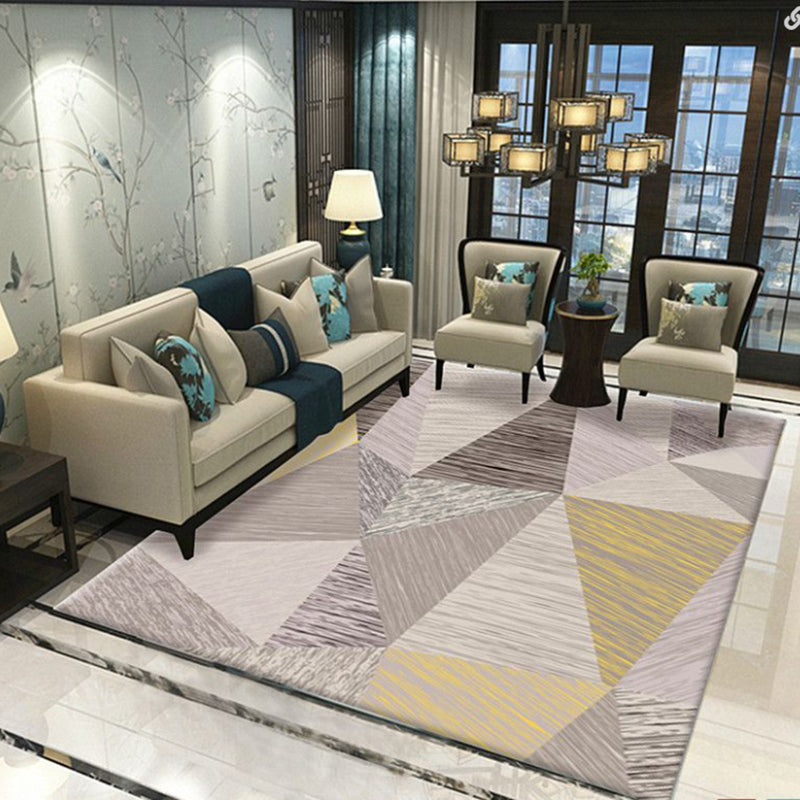 Brown Modern Area Rug Polyester Geometric Rug Washable Rug for Living Room