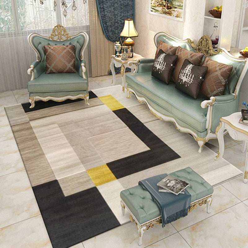 Brown Modern Area Rug Polyester Geometric Rug Washable Rug for Living Room