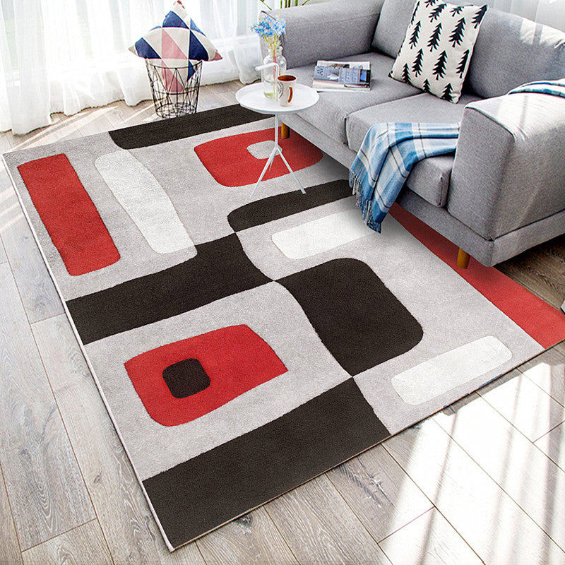 Brown Modern Area Rug Polyester Geometric Rug Washable Rug for Living Room