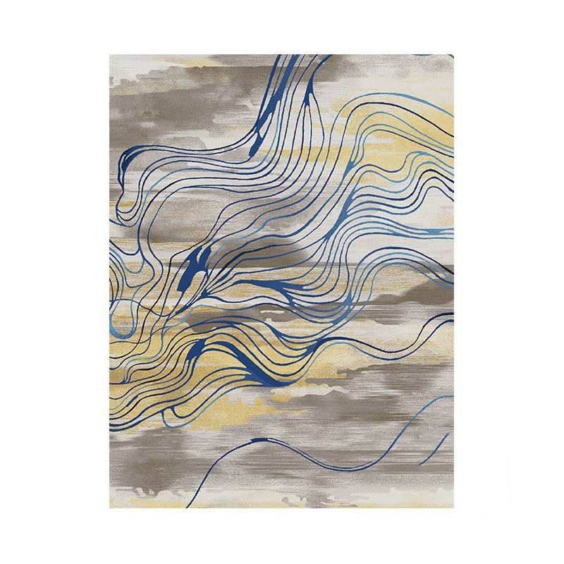 Modern Living Room Area Rug Abstract Pattern Polyester Stain Resistant Rug for Home Decor