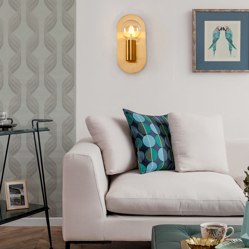 1 hoofd blootgestelde lamp wandmontage lamp met ovale metalen achterplaat post moderne wandverlichting in goud