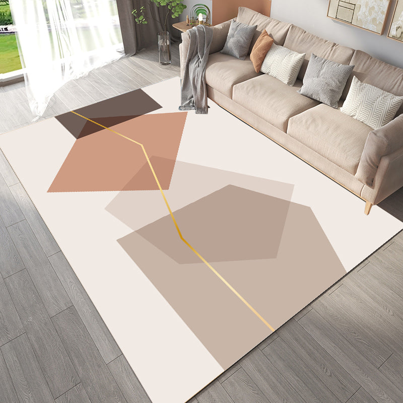 Stylish Modern Area Carpet Color Block Polyester Area Rug Easy Care Anti-Slip Rug for Living Room
