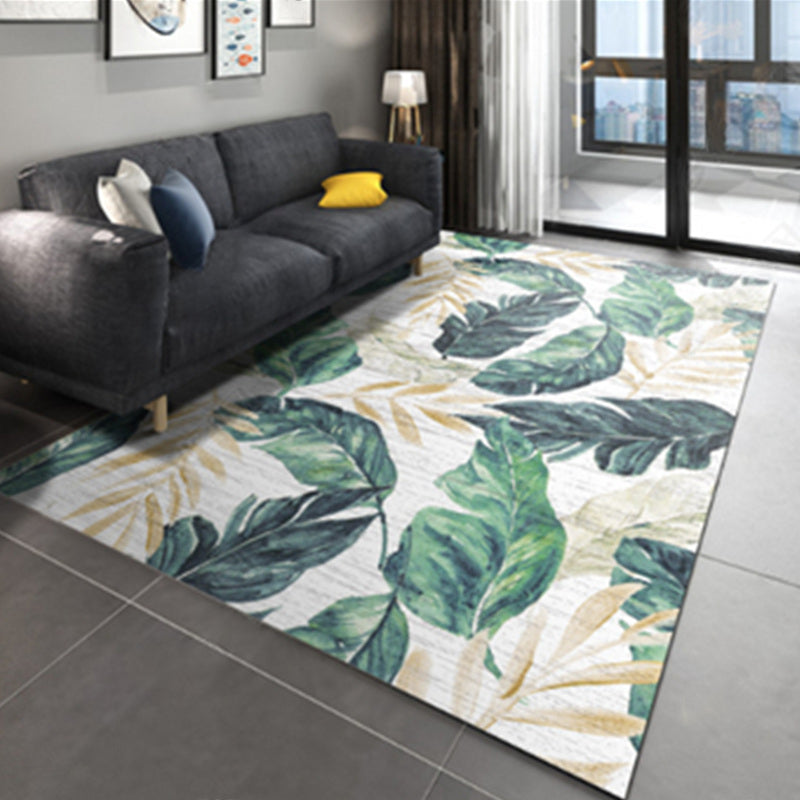 Grey Living Room Area Rug Plant Pattern Polyester Area Carpet Stain Resistant Easy Care Rug