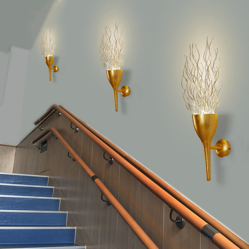 Gold Torch Wall Sconce Lighting 1 Light Modern Metallic Wall Lighting for Stairway