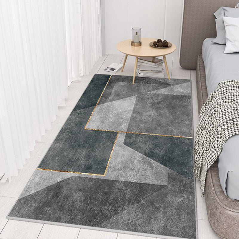 Gray Black Modern Rug Polyester Graphic Rug Non-Slip Backing Rug for Living Room