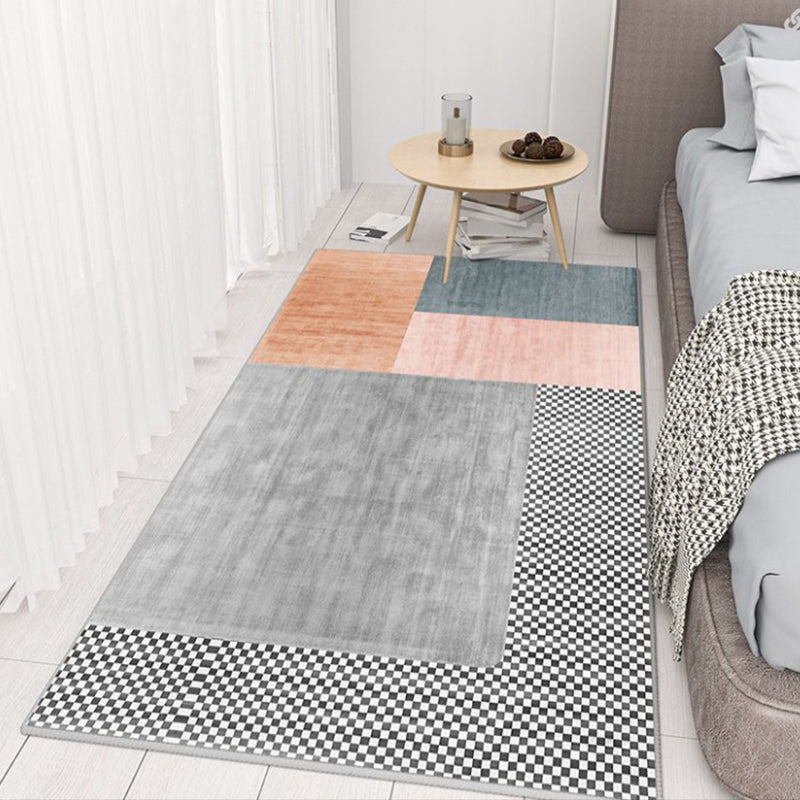 Gray Black Modern Rug Polyester Graphic Rug Non-Slip Backing Rug for Living Room