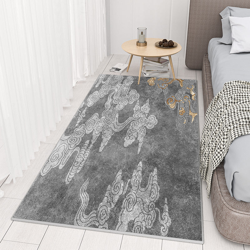 Grey Contemporary Rug Polyester Graphic Rug Non-Slip Backing Rug for Home Decor