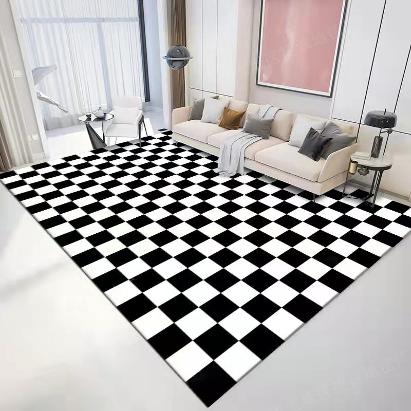 Relaxing Checkered Print Carpet Polyester Area Rug Stain Resistant Indoor Carpet for Living Room