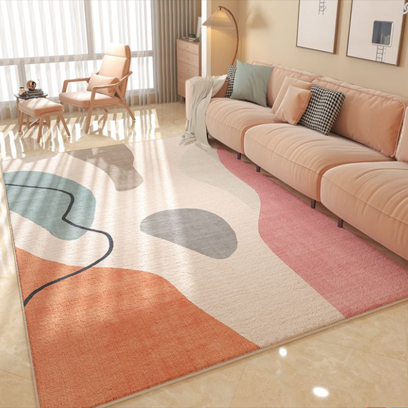 Beige Modern Rug Polyester Color Block Rug Non-Slip Backing Rug for Living Room