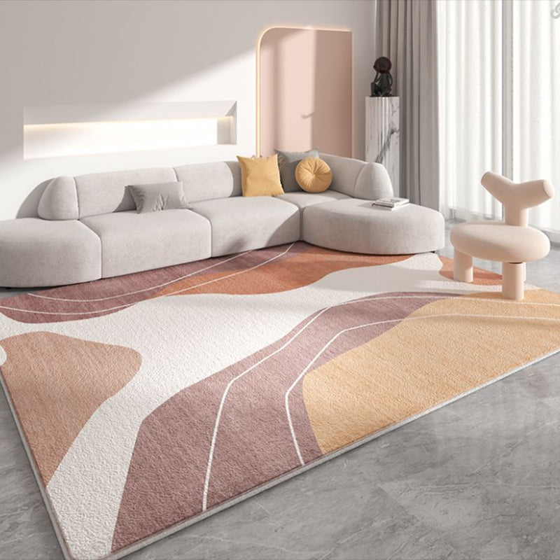 Beige Modern Rug Polyester Color Block Rug Non-Slip Backing Rug for Living Room