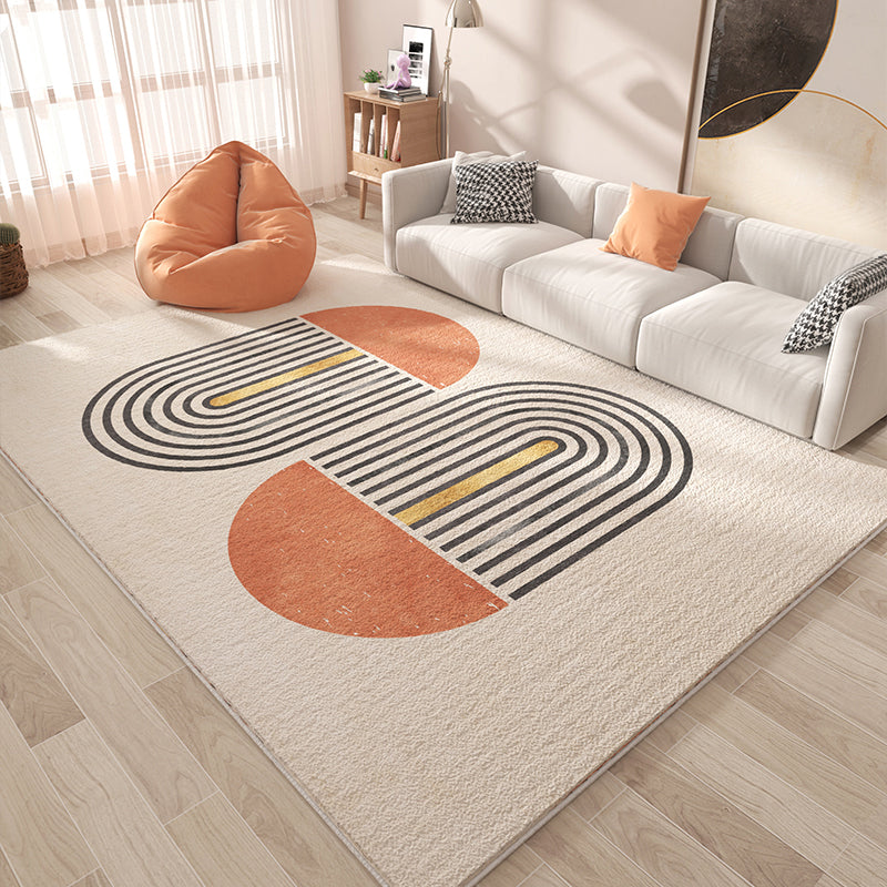 Beige Modern Rug Polyester Color Block Rug Non-Slip Backing Rug for Living Room