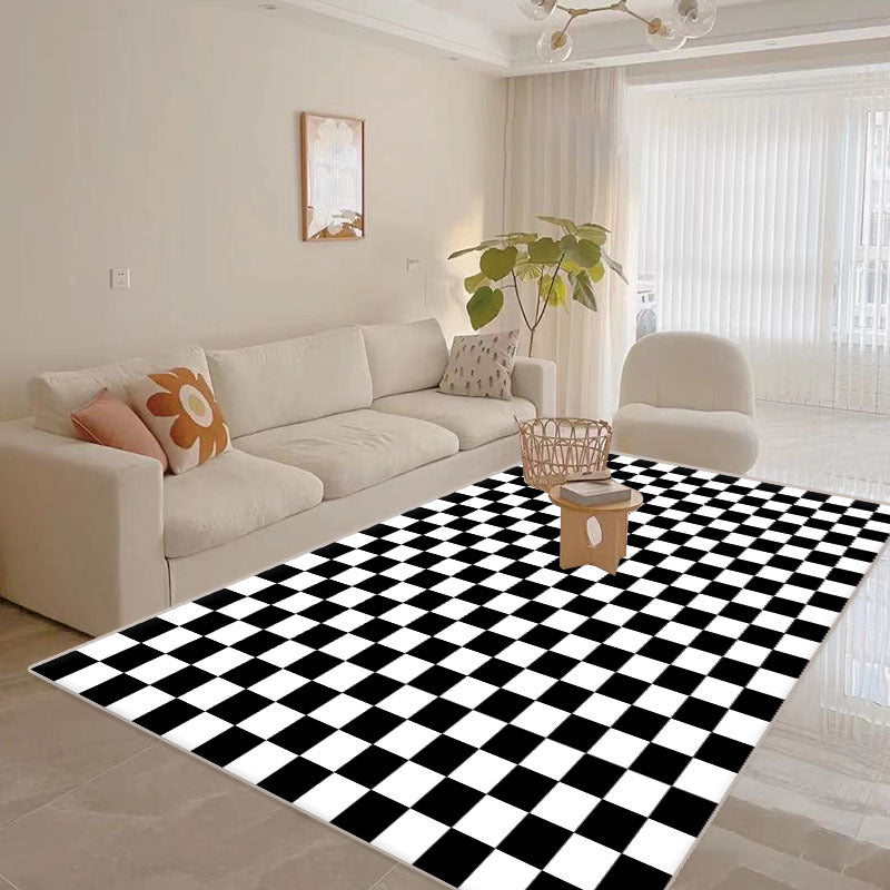 Minimalist Plaid Printed Rug Polyester Area Carpet Non-Slip Backing Indoor Rug for Home Decoration