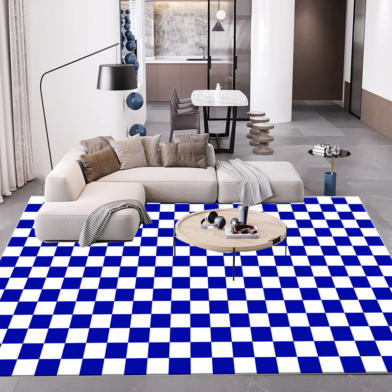Minimalist Plaid Printed Rug Polyester Area Carpet Non-Slip Backing Indoor Rug for Home Decoration