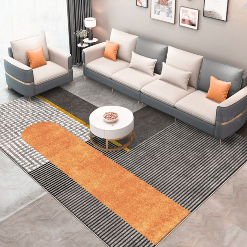 Orange Modern Carpet Polyester Line Carpet Non-Slip Backing Carpet for Living Room