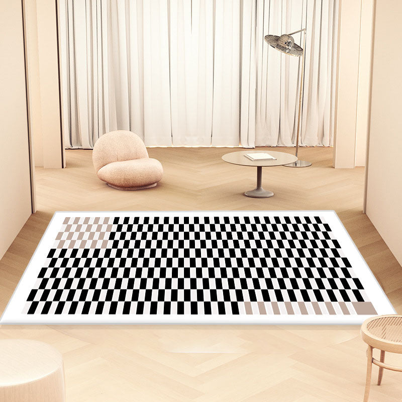 Minimalist Checkered Pattern Carpet Polyester Area Rug Stain Resistant Indoor Carpet for Living Room
