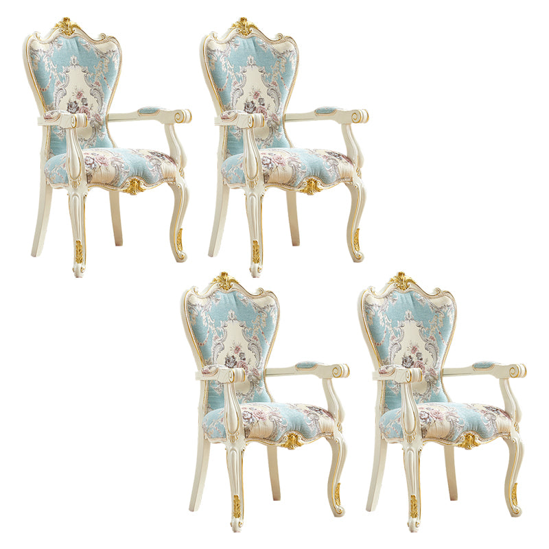European Style Birch Cotton Arm Chair Light Color Solid Back Dining Chair with White Legs