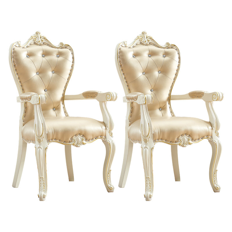 European Style Birch Cotton Arm Chair Light Color Solid Back Dining Chair with White Legs