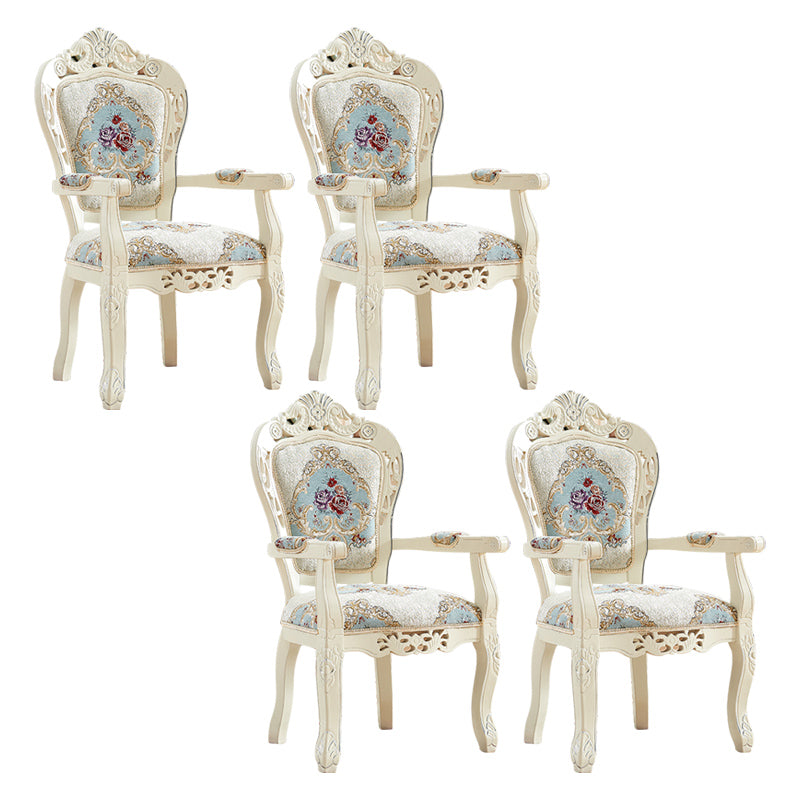 European Style Birch Cotton Arm Chair Light Color Solid Back Dining Chair with White Legs