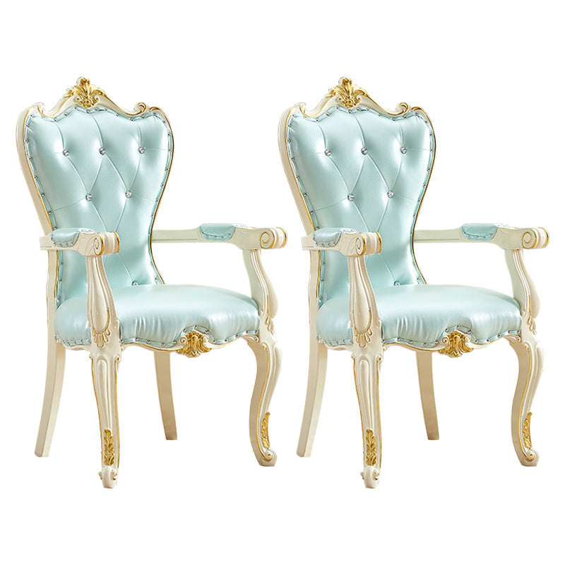 European Style Birch Cotton Arm Chair Light Color Solid Back Dining Chair with White Legs