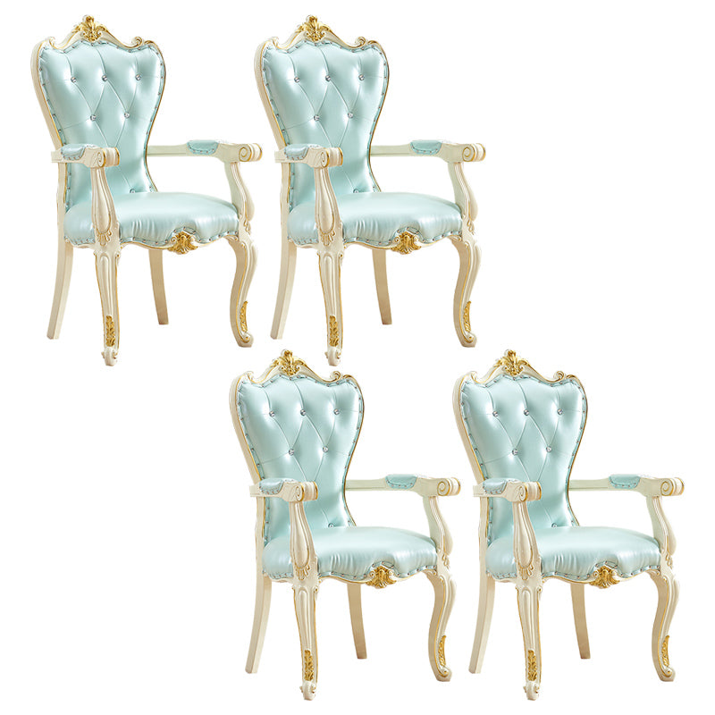 European Style Birch Cotton Arm Chair Light Color Solid Back Dining Chair with White Legs