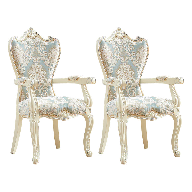 European Style Birch Cotton Arm Chair Light Color Solid Back Dining Chair with White Legs