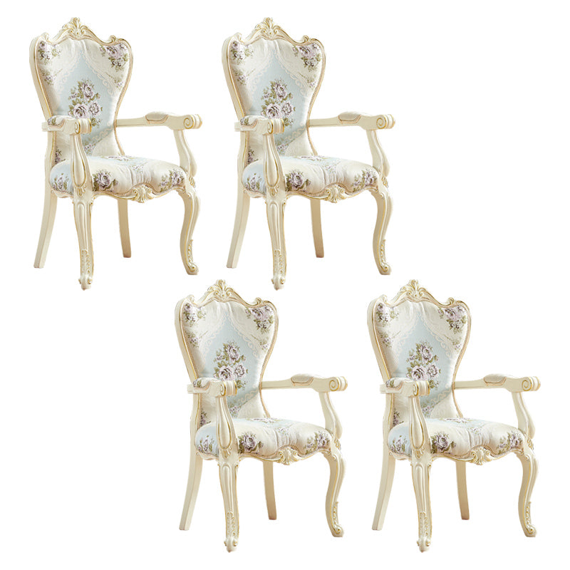 European Style Birch Cotton Arm Chair Light Color Solid Back Dining Chair with White Legs