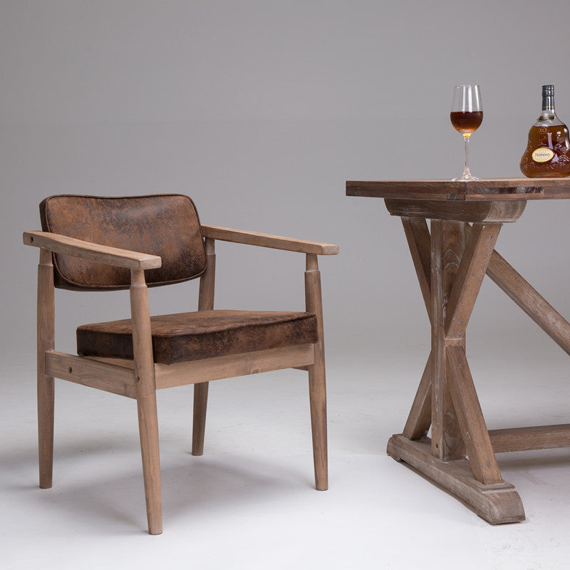Country Style Dining Arm Chairs Open Back Leather Upholstered Armchair