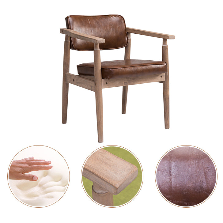 Country Style Dining Arm Chairs Open Back Leather Upholstered Armchair