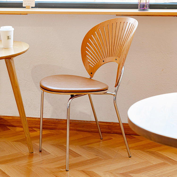 Scandinavian Style Open Back Dining Side Chair with Metal Legs Armless Side Chairs for Home