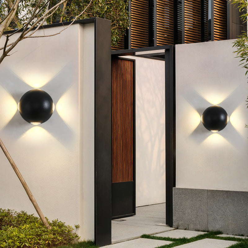 Circular Black Wall Mounted Lighting Modern Metal 4-LED Wall Light Fixture in Warm/White for Outdoor