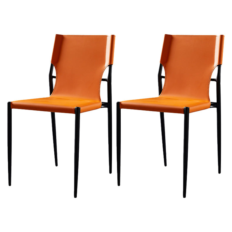 Scandinavian Leather Armless Chairs Indoor Dining Side Chairs with Metal Legs