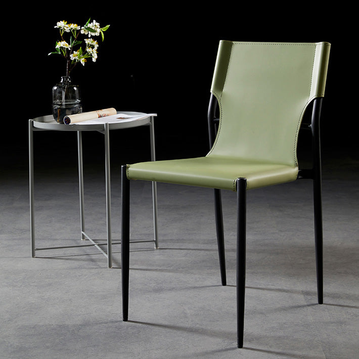 Scandinavian Leather Armless Chairs Indoor Dining Side Chairs with Metal Legs