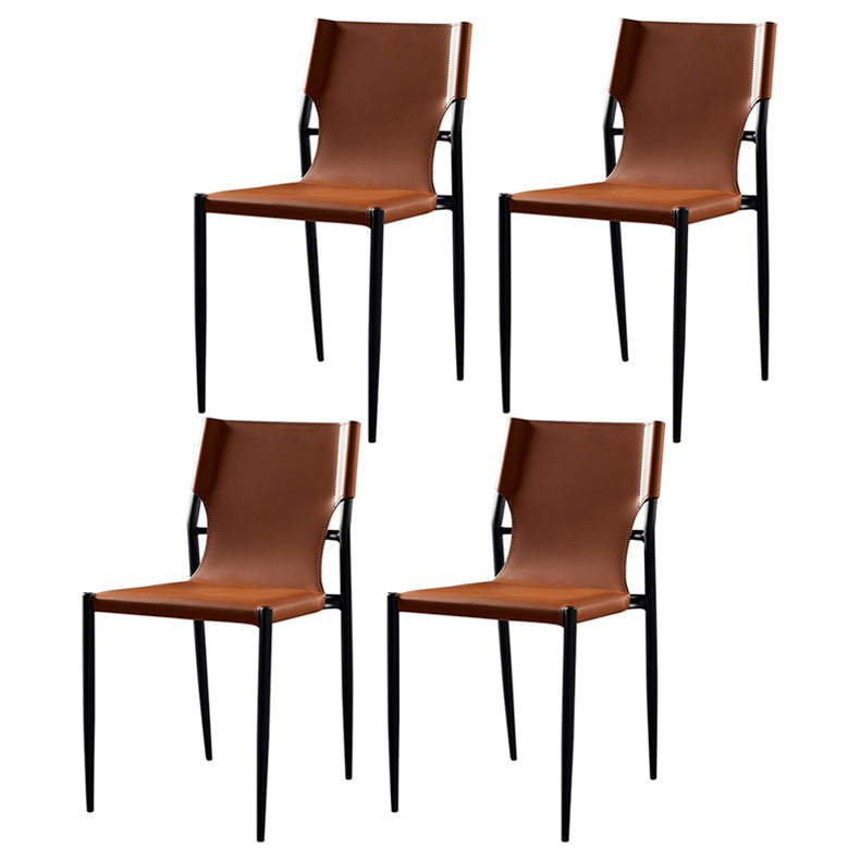 Scandinavian Leather Armless Chairs Indoor Dining Side Chairs with Metal Legs