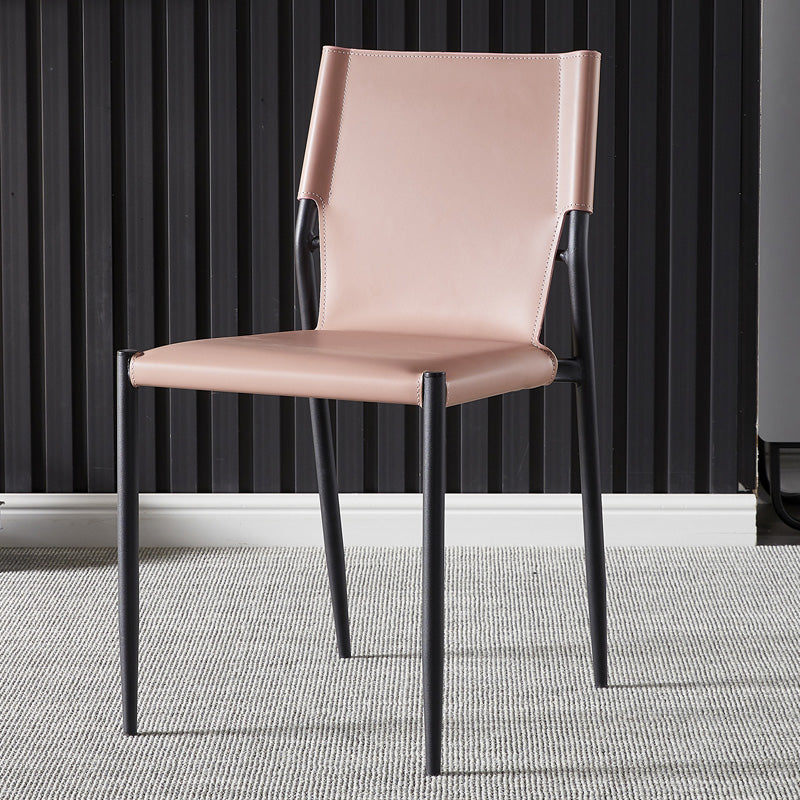 Scandinavian Leather Armless Chairs Indoor Dining Side Chairs with Metal Legs