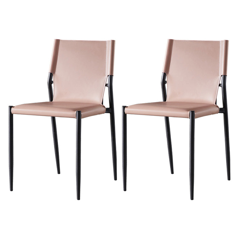 Scandinavian Leather Armless Chairs Indoor Dining Side Chairs with Metal Legs