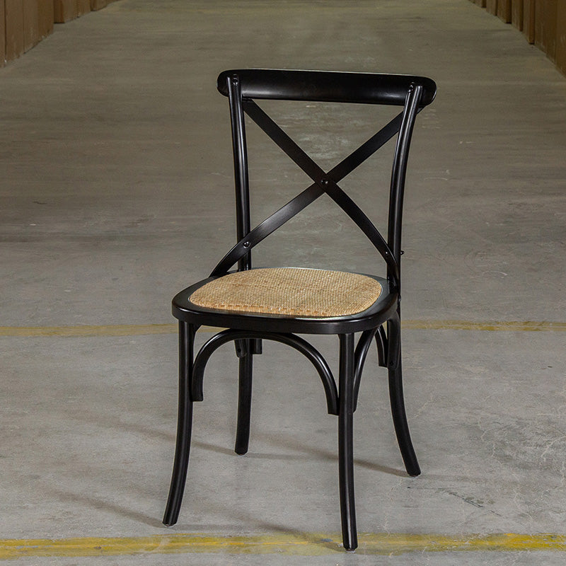 Chaise de salle à manger sans bras de style campagnard en bois courbé de hêtre avec dossier croisé
