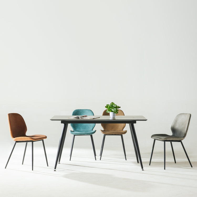 Scandinavian Style Faux Leather Dining Chairs Solid Back Armless Chairs for Home
