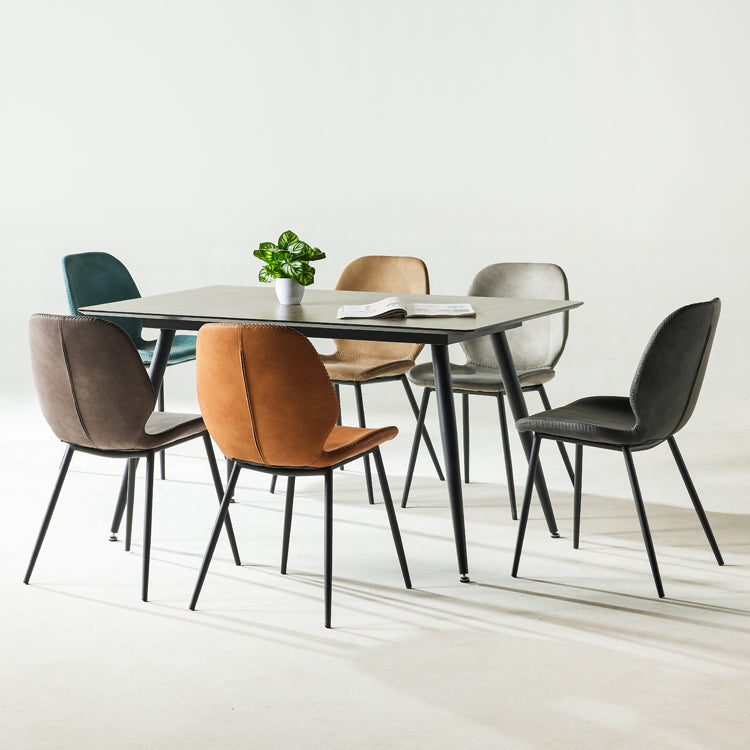 Scandinavian Style Faux Leather Dining Chairs Solid Back Armless Chairs for Home