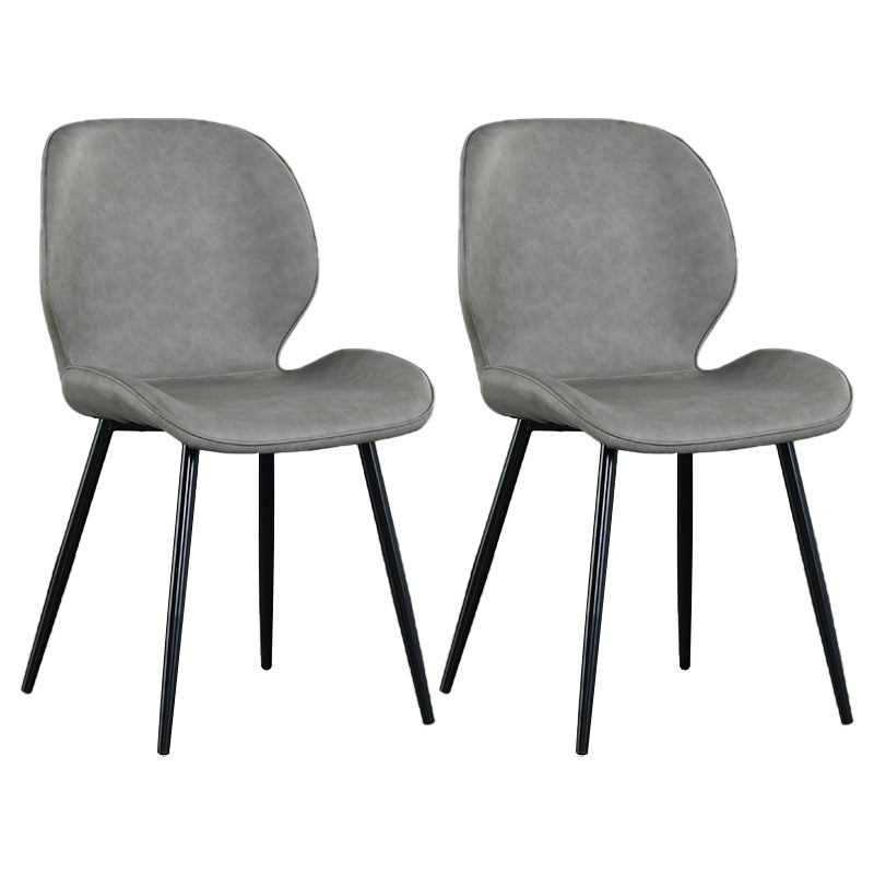 Scandinavian Style Faux Leather Dining Chairs Solid Back Armless Chairs for Home